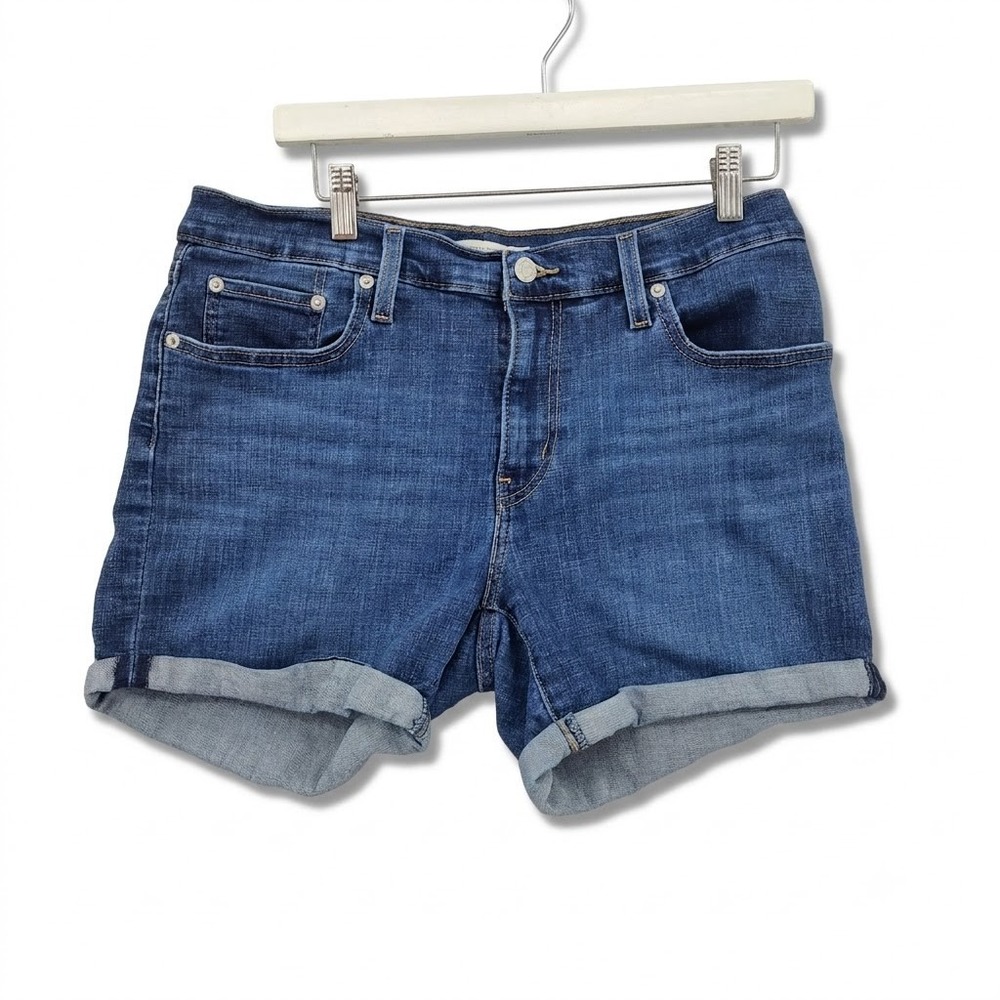 Levis Womens Classic Casual Mid Length Comfy Denim Shorts 31 Blue Cuffed Stretch